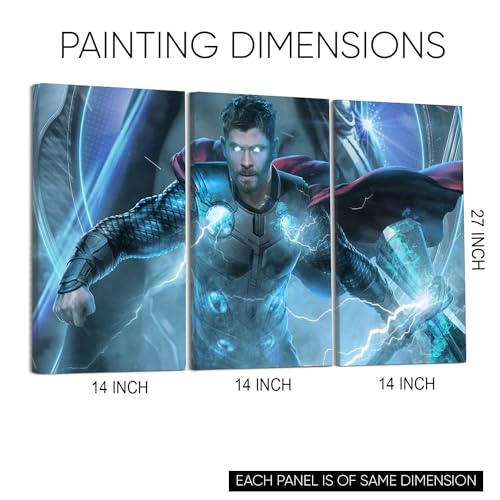 GADGETS WRAP Canvas Gallery Wrap Framed for Home Office Studio Living Room Decoration (3Part, 14x27inch Each) - Avengers End Game Thor