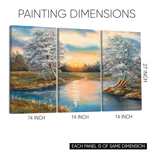 GADGETS WRAP Canvas Gallery Wrap Framed for Home Office Studio Living Room Decoration (3Part, 14x27inch Each) - Sunset Forest Oil Painting