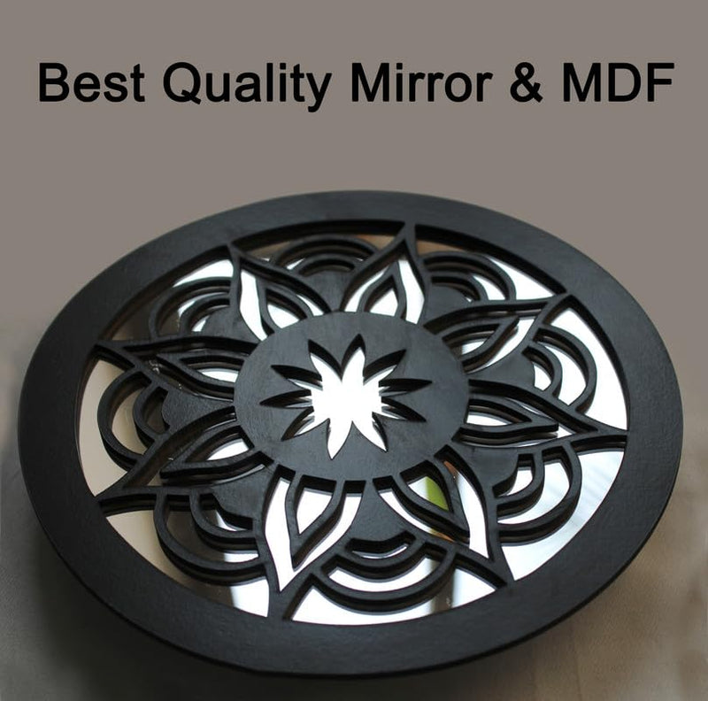 VAH- Kya Bat Hai !! 7 Black Mandala Design Round Wooden Acrylic Mirror Wall Sticker for Home Decoration