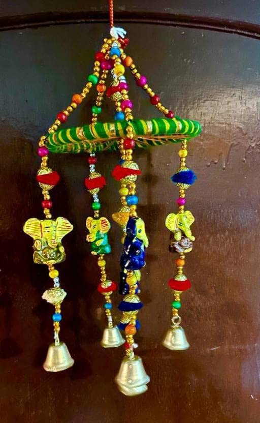 Sphinx Rajasthani Handcrafted Ganeshji with Golden Bell Wall/Door Hanging Chandeliers/Wind-chime Multicolour (Height approx. 48cms/18.8 inches) - 2 piece