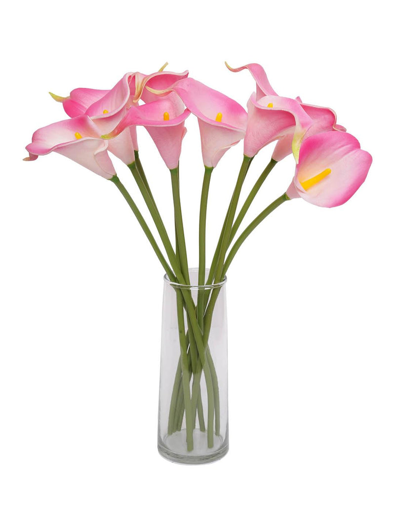 TIED RIBBONS Artificial Calla Lily Flowers Bunch with Glass Vase (10 Heads, 33 cm Each) for Home Decoration Living Room Side Table Office Wedding Party Events