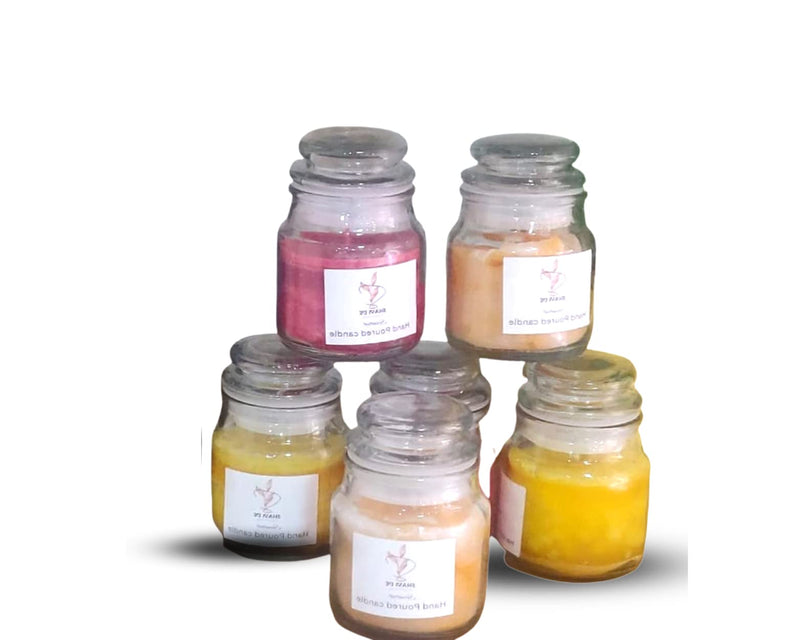 SHAVI DE Organic Aroma Jar Candles, Sandal, Lavender & Rose, Upto 15 Hours, Best Gift, Pack of 5 Candles (Sandal, Lavender & Rose)