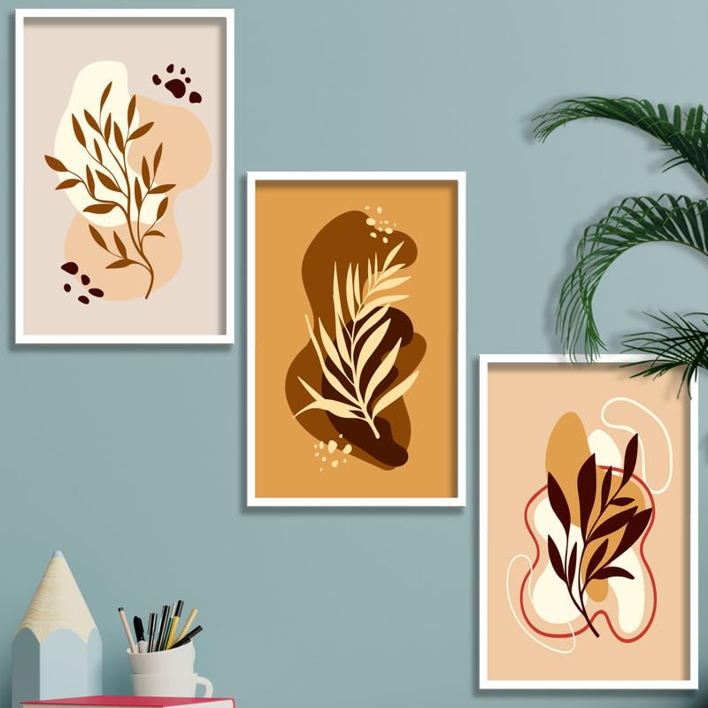 SAF paintings Set of 3 Abstract Boho modern art design Premium white Framed Bohemian wall painting for for Wall, Home and Living Room Decoration 80 cms x 34.29 cms COMBO-2059-K3