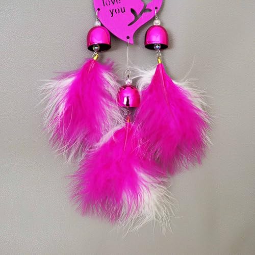 Spillbox Wall Hanging for Home Décor|Dream Catcher I Love You Heart-Shaped Wind Chime with Bells and Feathers Hanging|Amulet for Car, Home and Office[Wind Chime] (Hot Pink)