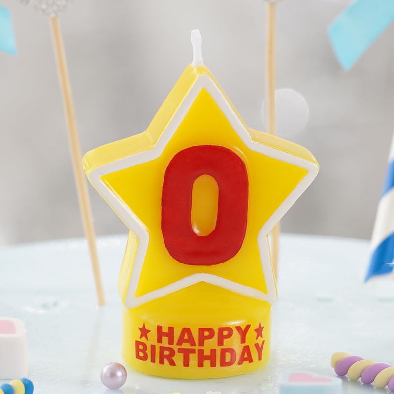 Star Shaped Yellow Birthday Number 0 Candles for Cake Topper 3D Number Candle Happy Birthday Candles for Birthday Cakes Wedding Anniversary Graduation Festival Party