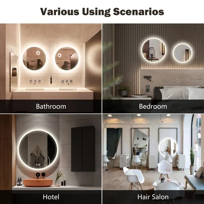 BUNGALOW MERCER Round Energy Saving Copper-Free Silver LED Lighted Bathroom Mirror/Vanity Mirror, Dimmable, Wall Mirror for Bathroom, Bedroom 60CM