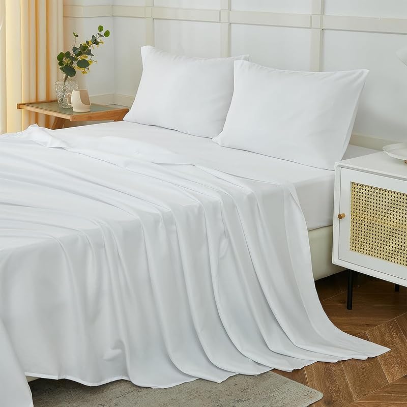 LACOZA''Combo (Set of 2) Bedsheet Microfiber Wrinkle Free Solid Plain Double Bedsheet (White)