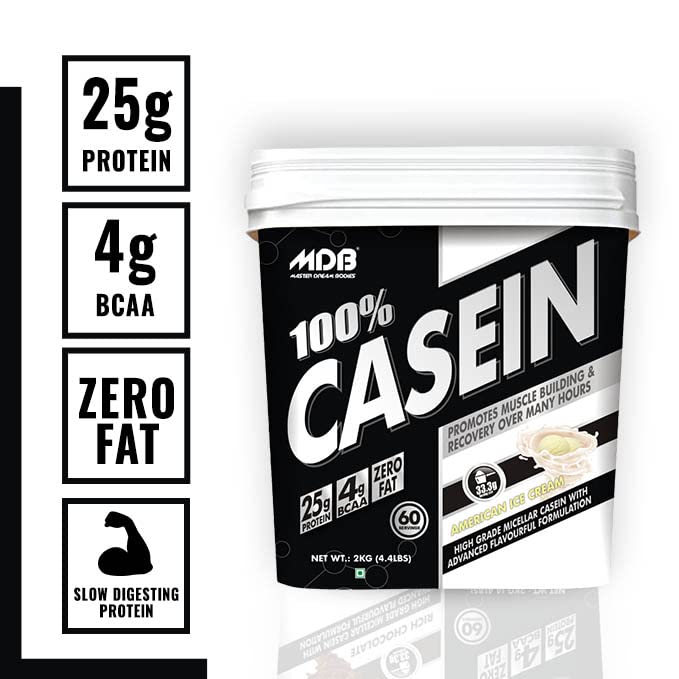 MasterDreamBodies MDB Micellar Casein Protein | 25g Protein with 4g BCAA | Premium Grade Casein with Advanced Formulation | (American Ice Cream, 2 kg)