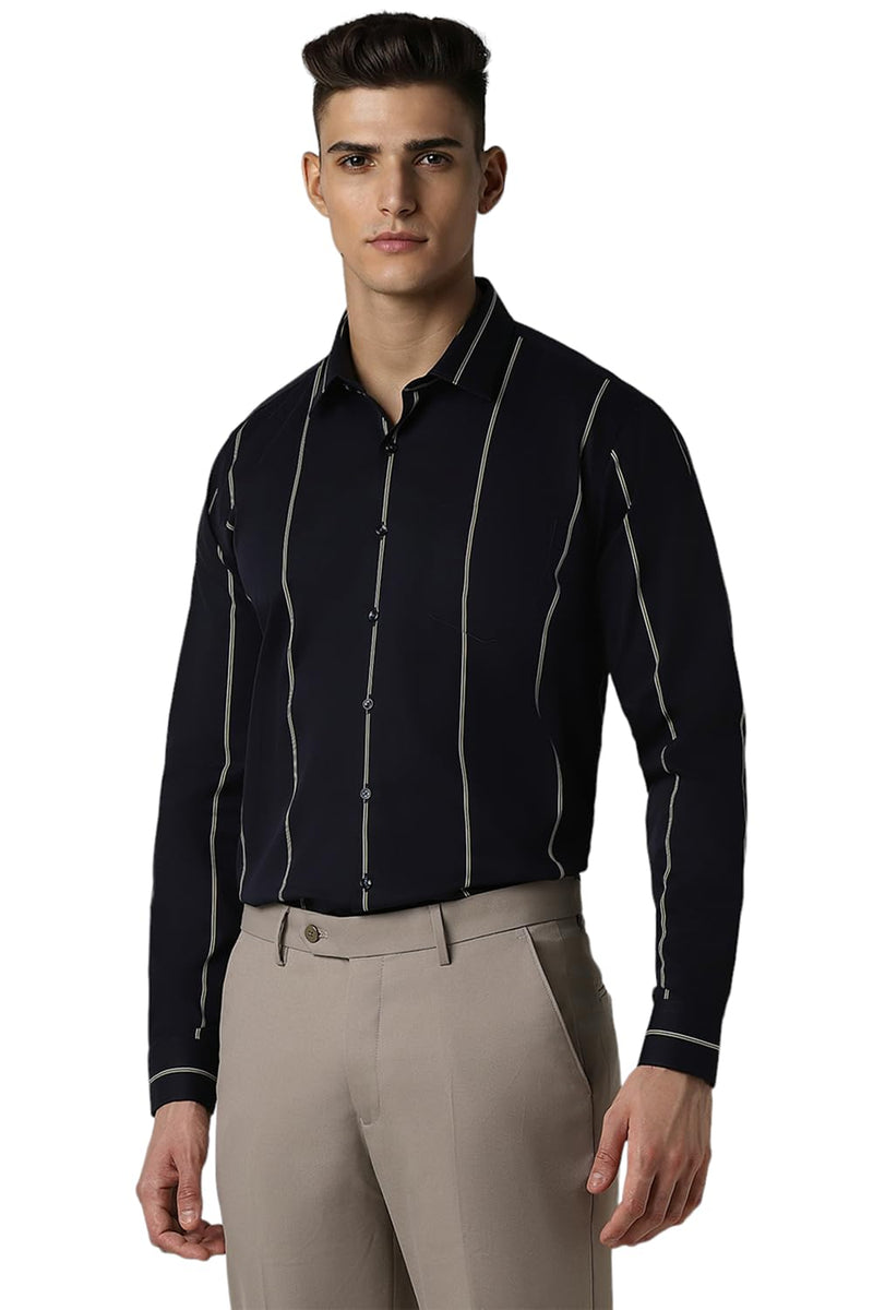 Van Heusen Men's Striped Modern Fit Shirt (VHSFBSLB847346_Navy