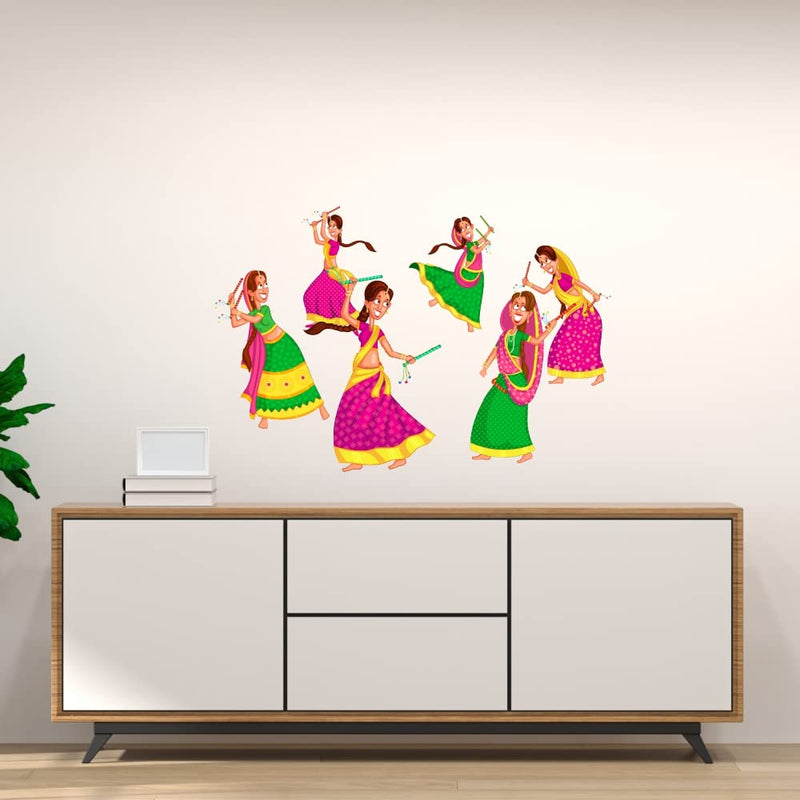 Wallzone Bharatanatyam Large Vinyl Wallsticker for Home Decoration (105 cm x 71 cm)