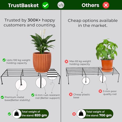 TrustBasket Indigo Anti Rust Metal Plant Stand for balcony (Set of 2 Black) | Planter stand for living room - 24 inches | Pot stand for outdoor & Indoor plants