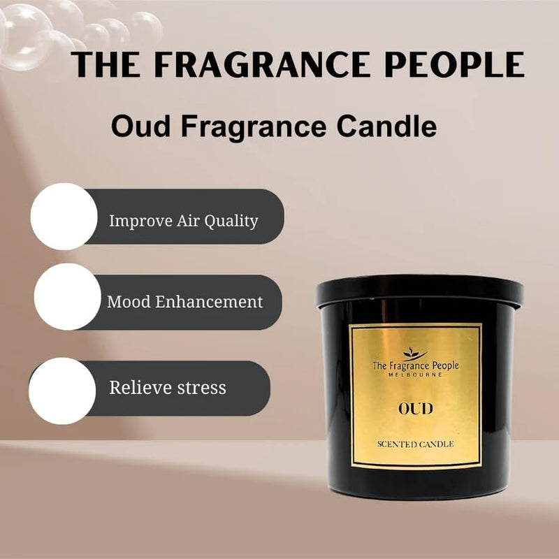 The Fragrance People Luxury 3-Wick Scented Oud Candle Premium Wax - Organic Fragrance of Oud Candles - Premium Glass Jar - Essential Aroma Oils for Home Decor & Luxury Gift - up to 28 Hours