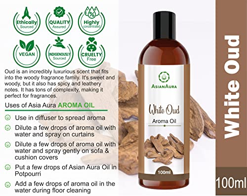 Asian Aura Diffuser Aroma Oil for Home Fragrance, Reed Diffuser Refill Fragrance Oil, Aroma Burner/Candle, Electric Diffuser Aroma Oil- White Oud Aroma Oil 100ml