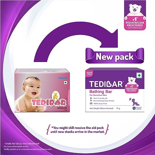 Tedibar Moisturising Baby Bathing Bar 75g(Pack of 1) with Skin Friendly PH|100% Soap Free|Prevents Dryness & Rashes|Dermatologically Tested - By Torrent Pharma