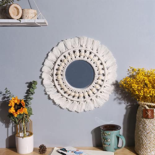 ATORSE® Round Macrame Wall Mirror Hanging Home Living Room Bedroom Hallway Beads