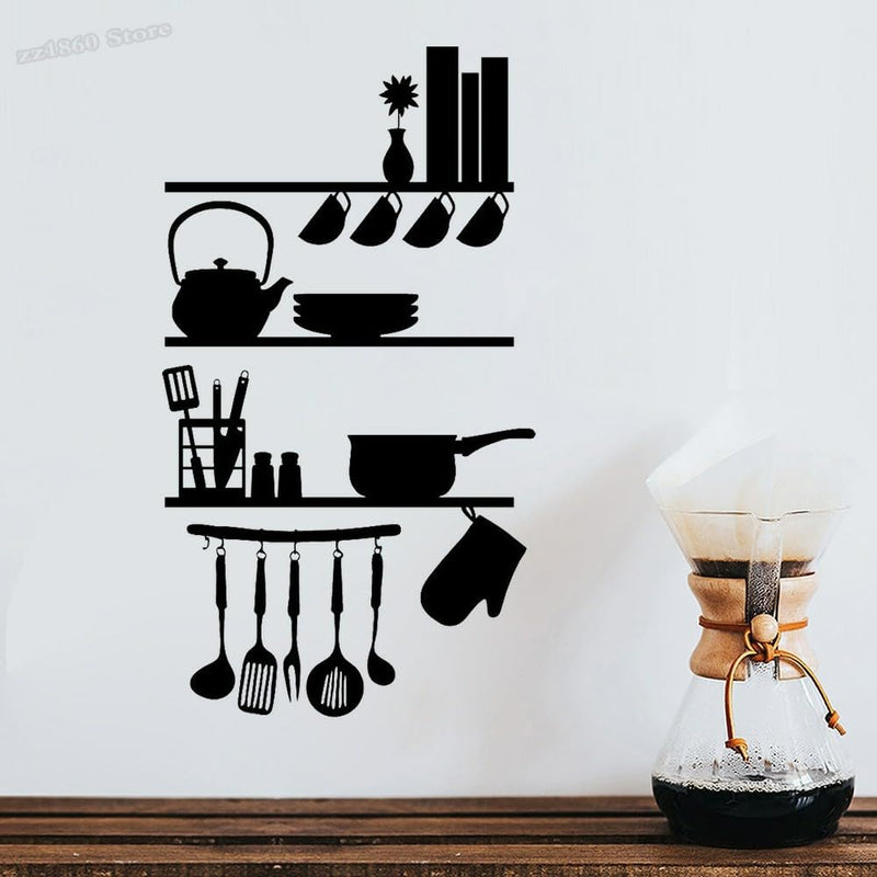 GADGETS WRAP Vinyl Kitchen Wall Sticker Kitchen Shelves Utensils Wall Decal