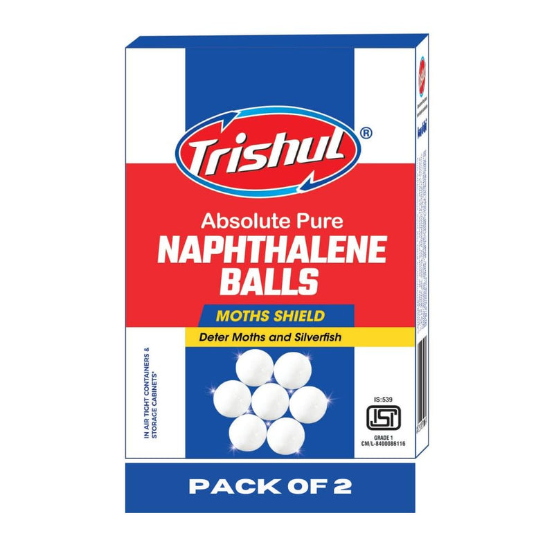 Trishul Naphthalene Moth Balls for Clothes | Bathroom | Wardrobe | Protect Clothes 100% Safe | Smell | free | Stain-Free | Germs Free | ISI Marked | 400 Gram White | Pack of 2 |