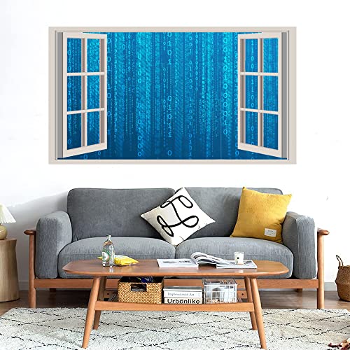 GADGETS WRAP Printed Wall Decal Sticker Fake Window Style Decal (90cm x 50cm) - Blue Matrix