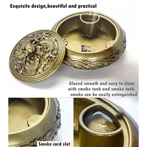 SECRET DESIRE™ Decorative Ash Tray with Lid Cigarette Holder Indoor&Outdoor Crafts Tabletop Bronze