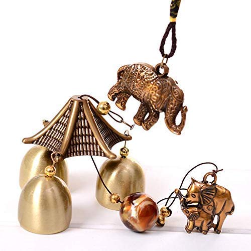 Synlark 3 Bell Feng Shui Positive Energy Elephant Metal Wind Chimes for Home & Office Decoration (20 inch) (Elephant 3 Bell)