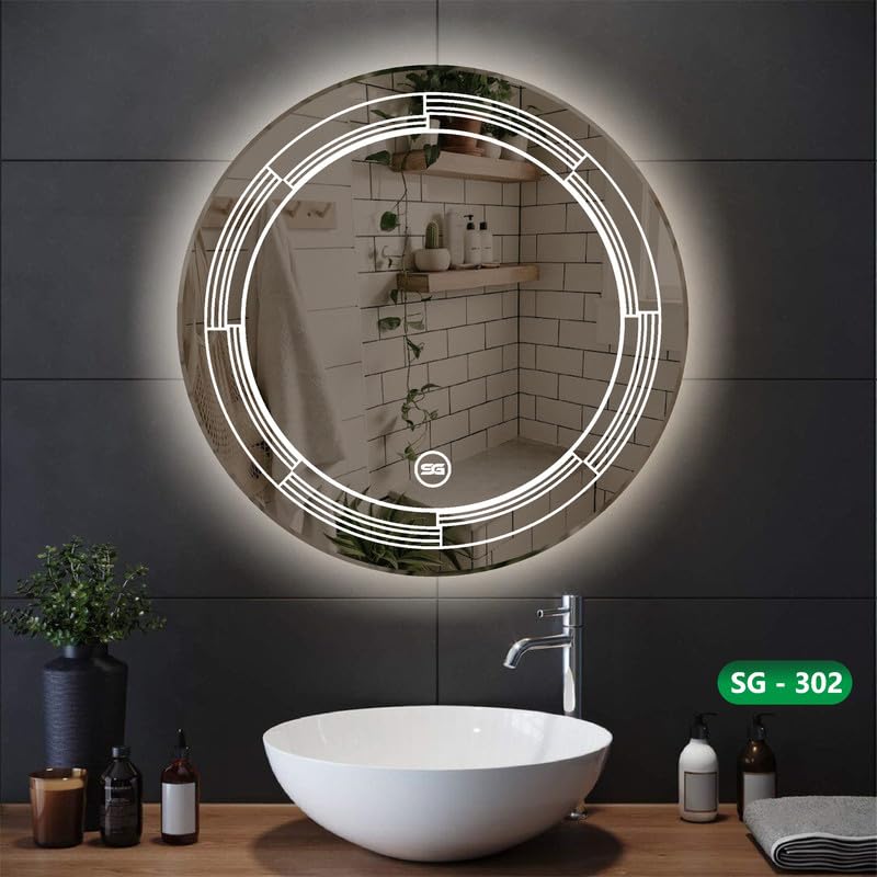 Spark Glass Round LED Touch Sensor Mirror .(LedColour: White, Warm White, & Mix Light)- (Size:24x24 Inch)