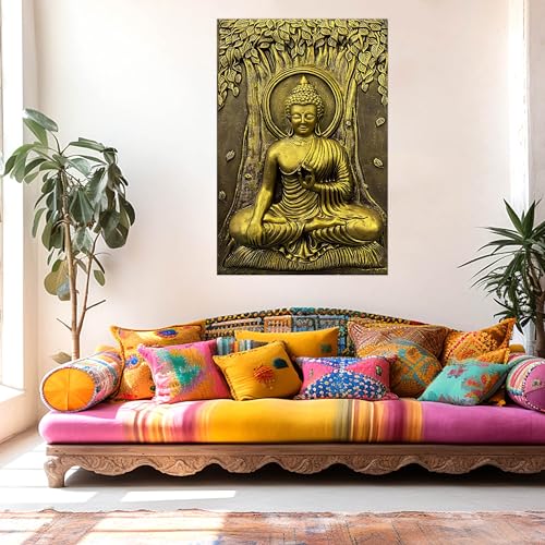 Indianara Rolled Sparkled Gautam Buddha Art Print for Room Décor Digital Reprint 36 inch x 24 inch Painting (10764PST)