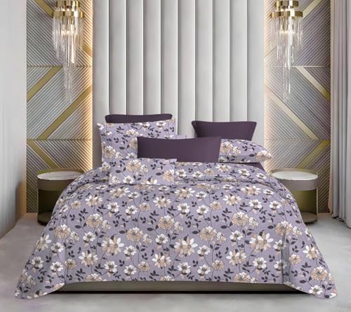 Antalya Decor Printed Super King Size Pure Cotton Bedsheet Set – 108" x 108" with 2 Pillow Covers (Purple)