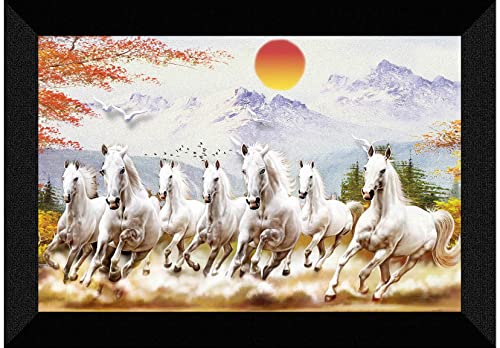 SAF Pack of 1 Seven Running horse modern art wall painting with framed for living room 11 inch x 14 inch CANFM31292