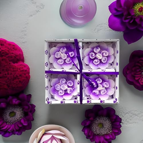 The Decor Affair Radiate Love and Light with These Unique Rose Candle Blossoms - Set of 4 Stunning Multicolour Floating Candles (Purple)