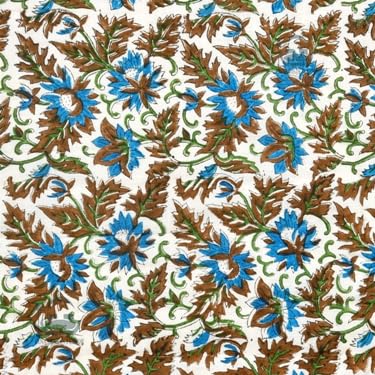 PINAARAS INTERIOR Cotton Jaipuri Razai Single Bed Hand Block Floral Buta Bail Print Quilt Blanket - Sky/Brown (Double Bed F) (90X108INCHES)