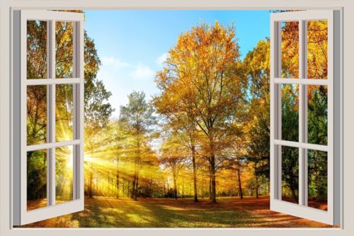 JVERF - JZZA28003 Seasons Autumn Trees| Self-Adhesive Open Window Wall Sticker