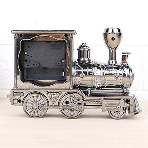 FAVOMOTO Silver Retro Train Clock Model Train Locomotive Clock Table Time Clock Steampunk Decoration Home Office Shelf Train Model Time Clock