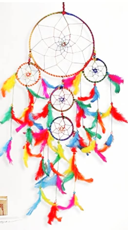 Anmol Collection 5 Rings Dream Catcher ~ Multi Colour Handmade Hangings for Positivity (Can be Used as Home Decor, Gift, Wall Hangings, Meditation Room, Yoga Temple, Wind Chime & Car Hanging