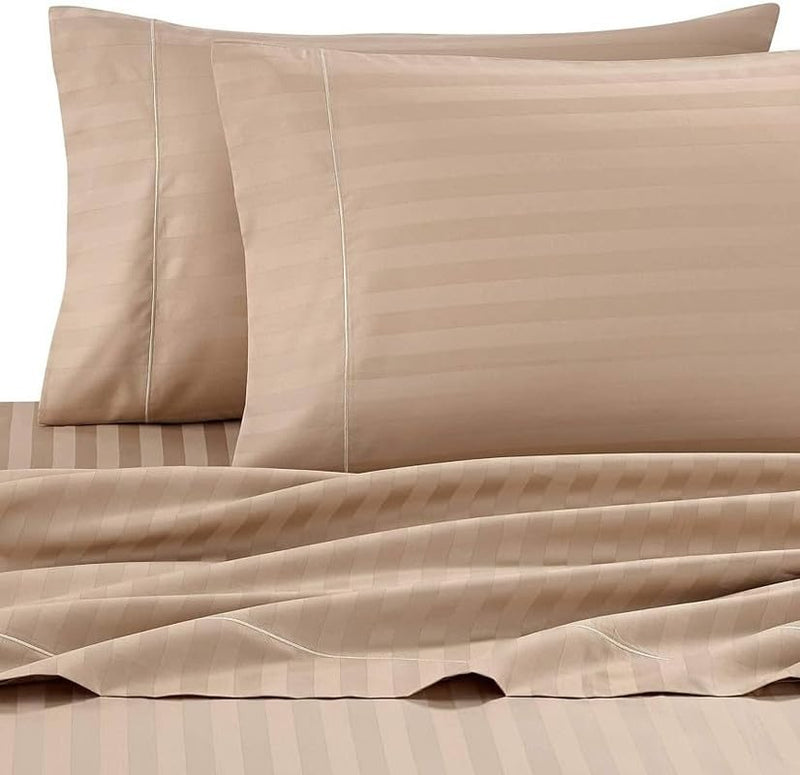 SF SHAKUMBHARI FAB Glace Microfiber 225TC Satin Striped Double King Size Bedsheet with Two Pillow Covers for Home-Hotels-Guest House, Beige