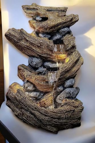 SEPBORN Decorative Cascading Rock Water Fountain, 96 cm Height with LED Lights Water Pump