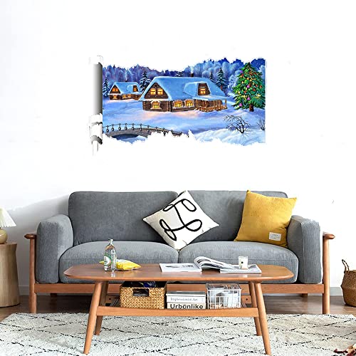 GADGETS WRAP Printed Wall Decal Sticker Scratched Paper Style Wall Decal (90cm x 50cm) - Snow Landscape Painting