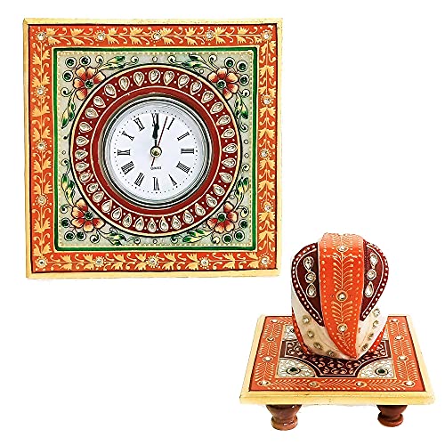 Handicraft Kingdom Small Analog Clock for Study Table & Kids Boys Girls Students with Ganesh Chowki| Approx Size (6 x 6 Inch) & Wt (600 Gm) Pack of 3