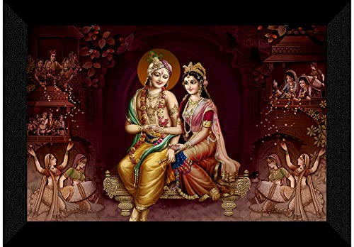 SAF Pack of 1 Radha krishna religious modern art wall painting with framed for living room 11 inch x 14 inch CANFM31325