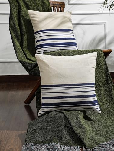 ANWYN 100% Cotton Pack of 2 Colorblocked Cushion Cover