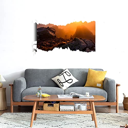 GADGETS WRAP Printed Wall Decal Sticker Scratched Paper Style Wall Decal (90cm x 50cm) - Winter Sunrise Mountain Mist