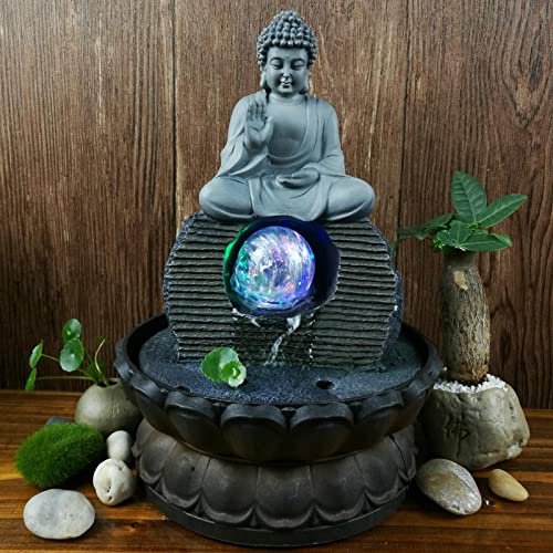 CALANDIS® Buddha Resin Statue Led Lights Office Meditation Tabletop Water Fountain