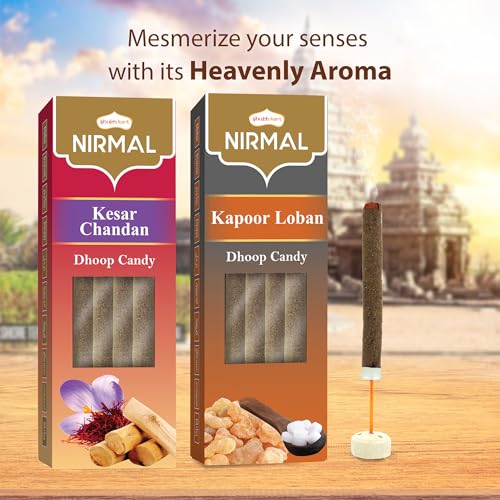 Shubhkart Nirmal Kapoor Loban Dhoop Candy 10N & Kesar Chandan Dhoop Candy 10N (Pack of 2) Natural Organic Dual Fragrance Dry Dhoop Stick for Pooja, Meditation, Festivals and Spiritual Events (10N x 2)