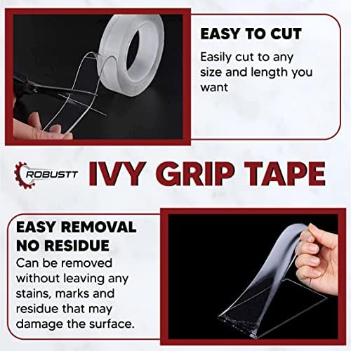 Robustt Double Sided Tape(Pack of 1) 3m x 3 Cm, Heavy Duty, Transparent IVY Grip Tape, Removable Traceless Mounting Best Suited for Wall Tape, Kitchen, Home Décor & DIY