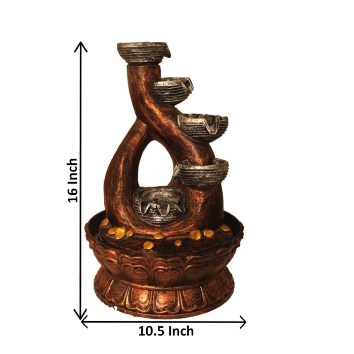 Art N Hub Modern Art Home Decorative Water Fountain Best Home and Office Inauguration Gift Items | Built (27 x 27 x 41 CM | Golden Copper & Silver)