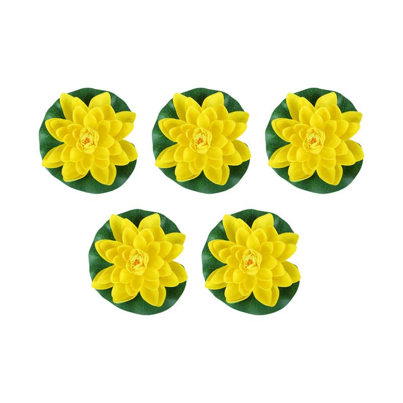 Wonderland ( Set of 5 Big Size Floating Lotus Flowers Artificial Floating Lotus in Yellow