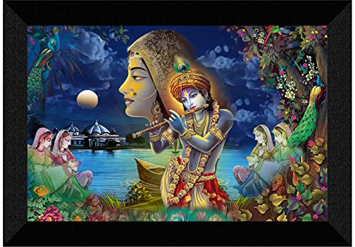 SAF Pack of 1 Radha krishna religious modern art wall painting with framed for living room 11 inch x 14 inch CANFM31423