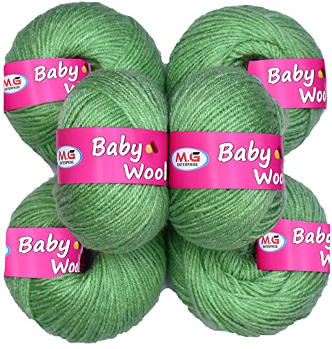 M.G ENTERPRISE 100% Acrylic Wool Apple Green 6 Pc Baby Wool 4 ply Wool Ball Hand Knitting Wool/Art Craft Soft Fingering Crochet Hook Yarn-W Art-EB