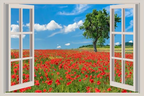 JVERF - JZZA21765 Germany Fields Poppies Sky Summer Mayen Koblenz| Self-Adhesive Open Window Wall Sticker