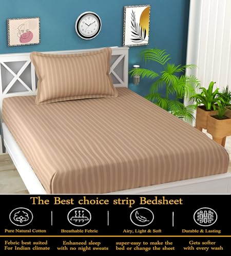 STARNSTYLE 220 Cotton Feel Glace Cotton 1 Single Bedsheet with 1 Pillow Cover (90X60 Inch) Beige