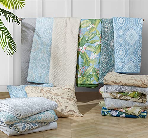 Tommy Bahama Island Memory Collection Quilt Set 100% Cotton, Reversible & Lightweight, Prewashed for Added Softness, King, Pelican Gray